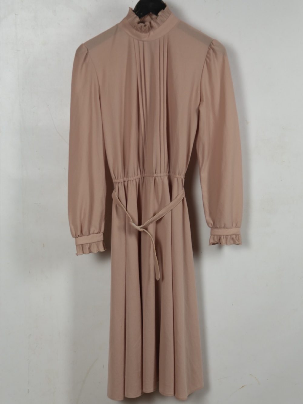 High-Neck Long Sleeve Midi Dress in Blush Taupe